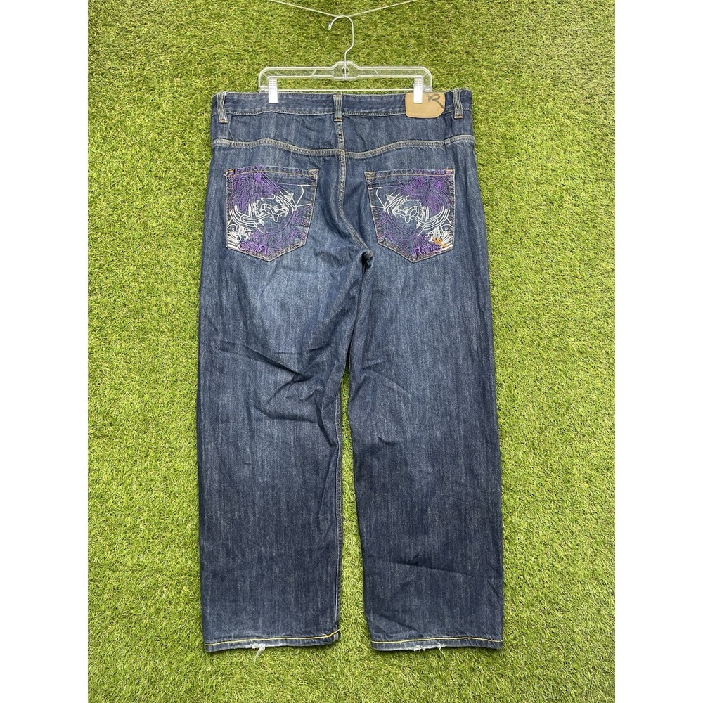Rocawear Baggy Jeans Mens 42 Wide Leg Dark Wash Denim 90s Grunge Streetwear